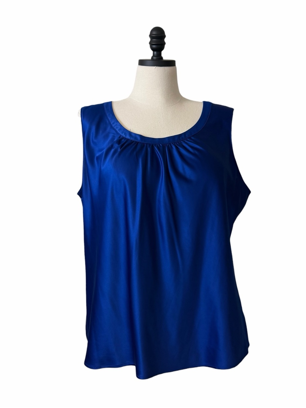 JM Collection Sleeveless Blouse 18W Scoop Neck Stretch Solid Blue Satin Top Work